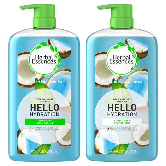 Herbal Essences Hello Hydration shampoo bottle with coconut scent for daily moisture