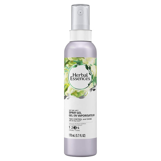 Herbal Essences Set Me Up Spray Gel bottle with strong, all-day hold.