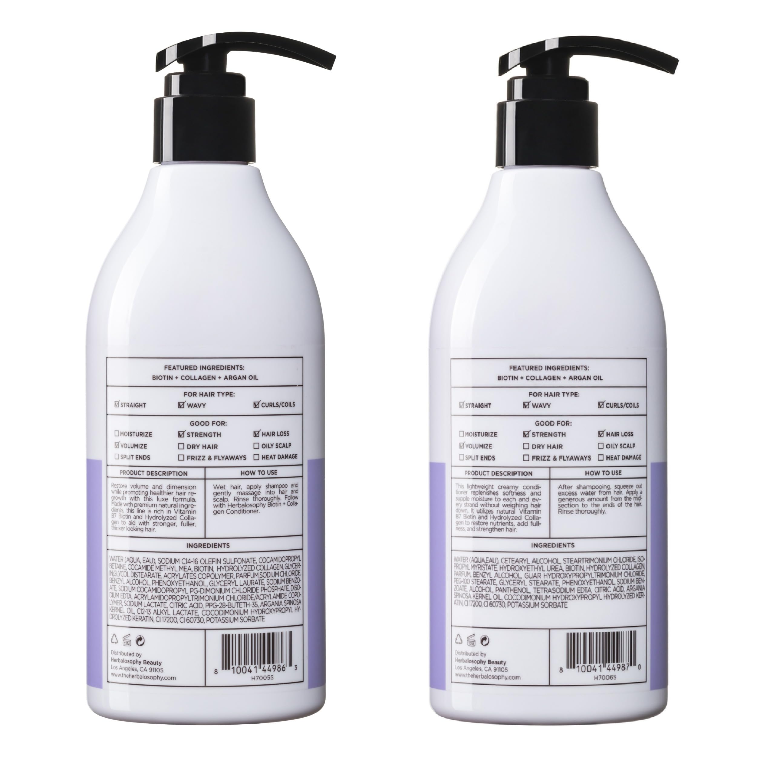 Herbalosophy Biotin & Collagen routine on a bathroom shelf suggests premium at-home care.