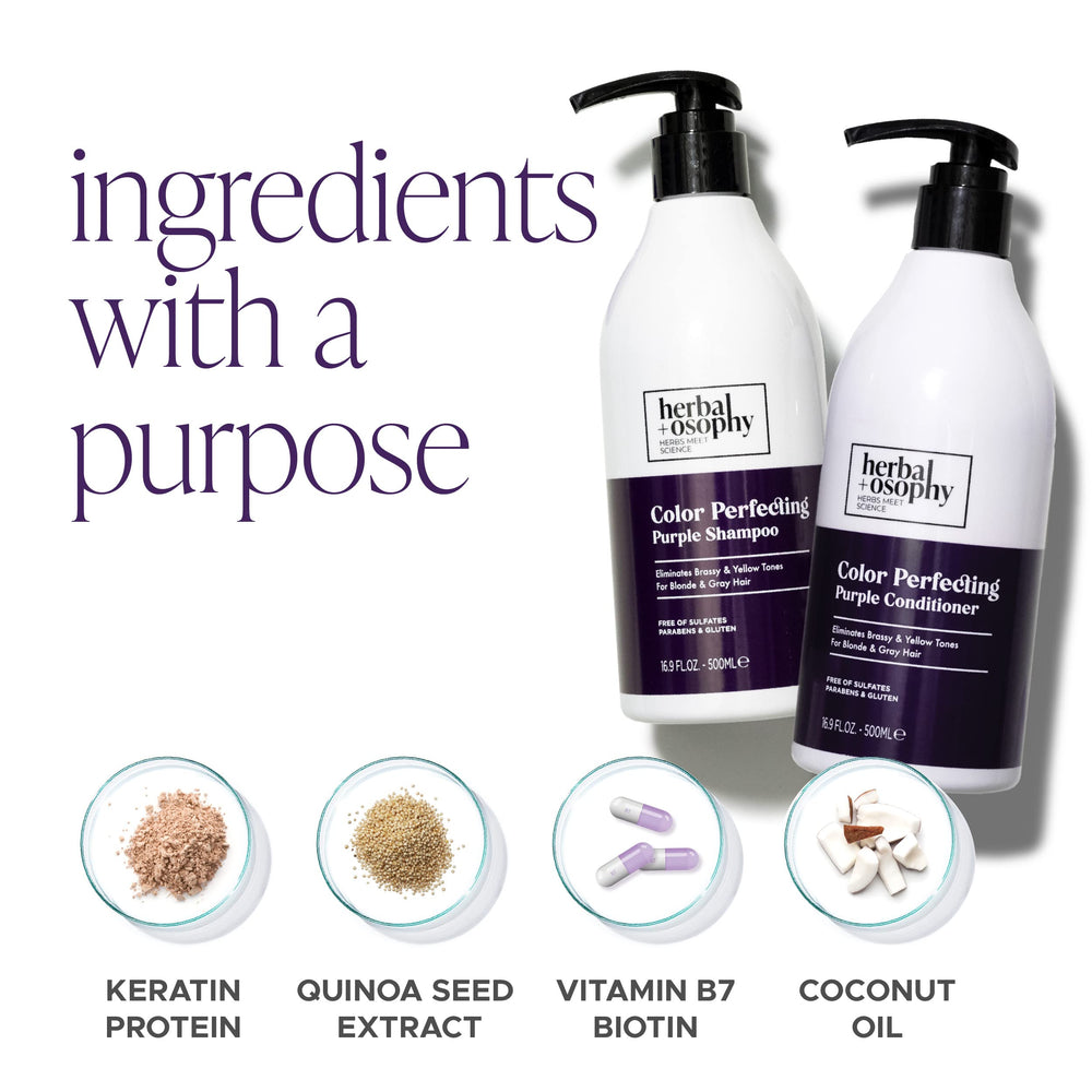 Herbalosophy Purple Conditioner bottle side with balanced pH emphasis