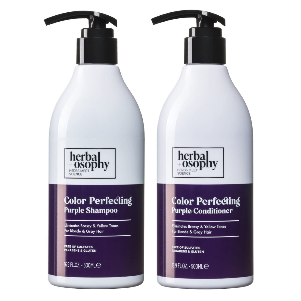 Herbalosophy Purple Shampoo bottle front showing vibrant color care for blonde and gray hair