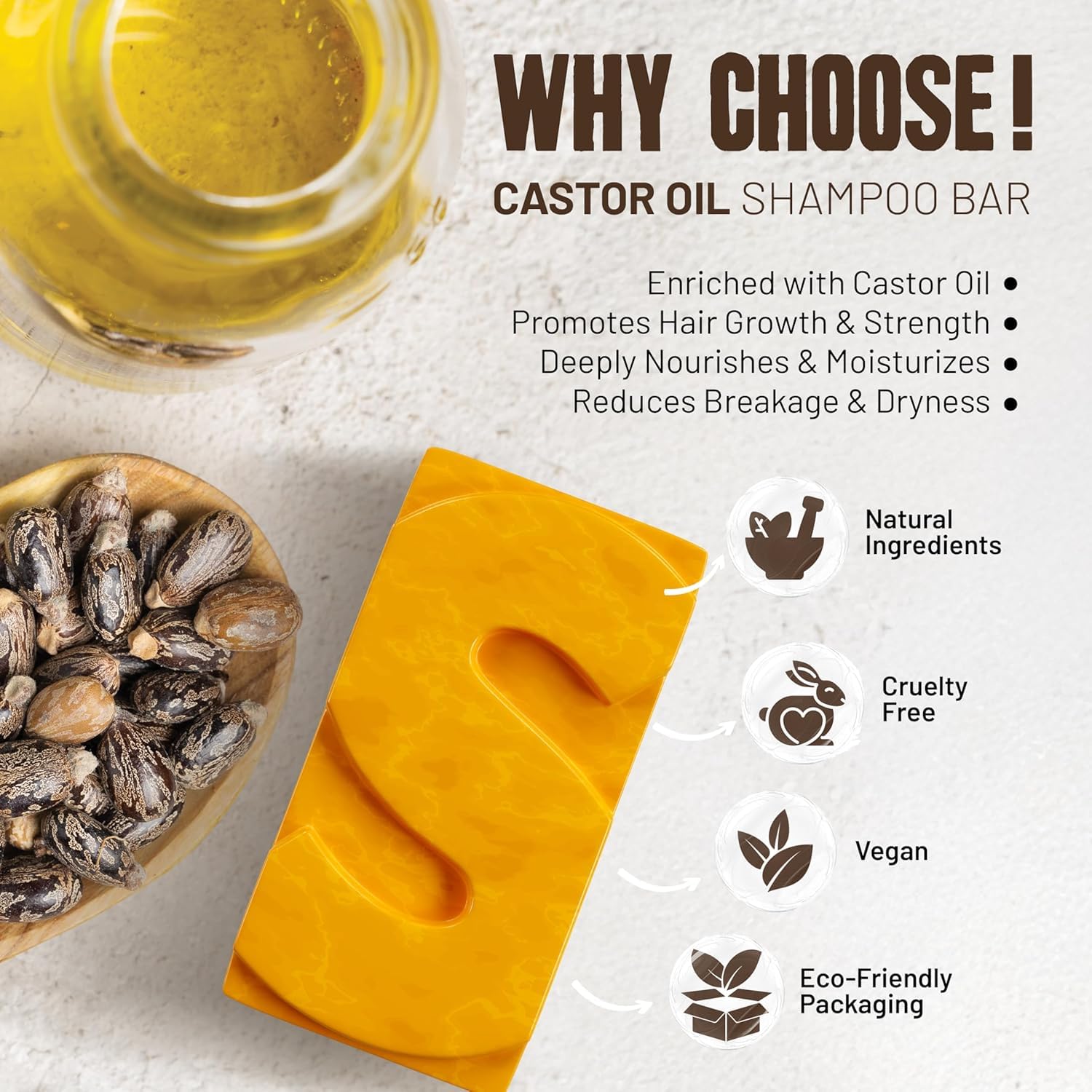 Herbishh Castor Oil Shampoo Bar close-up highlights creamy texture and castor oil