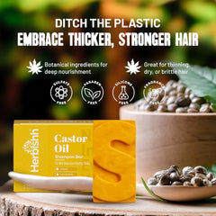 Herbishh Castor Oil Shampoo Bar held in hand for portable, travel-friendly care