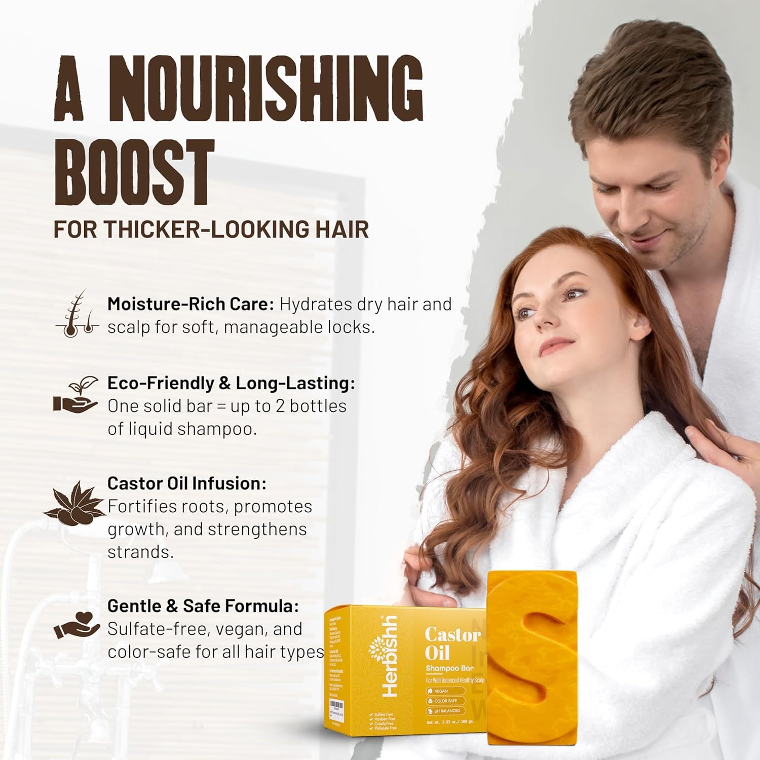 Herbishh Castor Oil Shampoo Bar lather demonstrates gentle cleansing for thinning hair