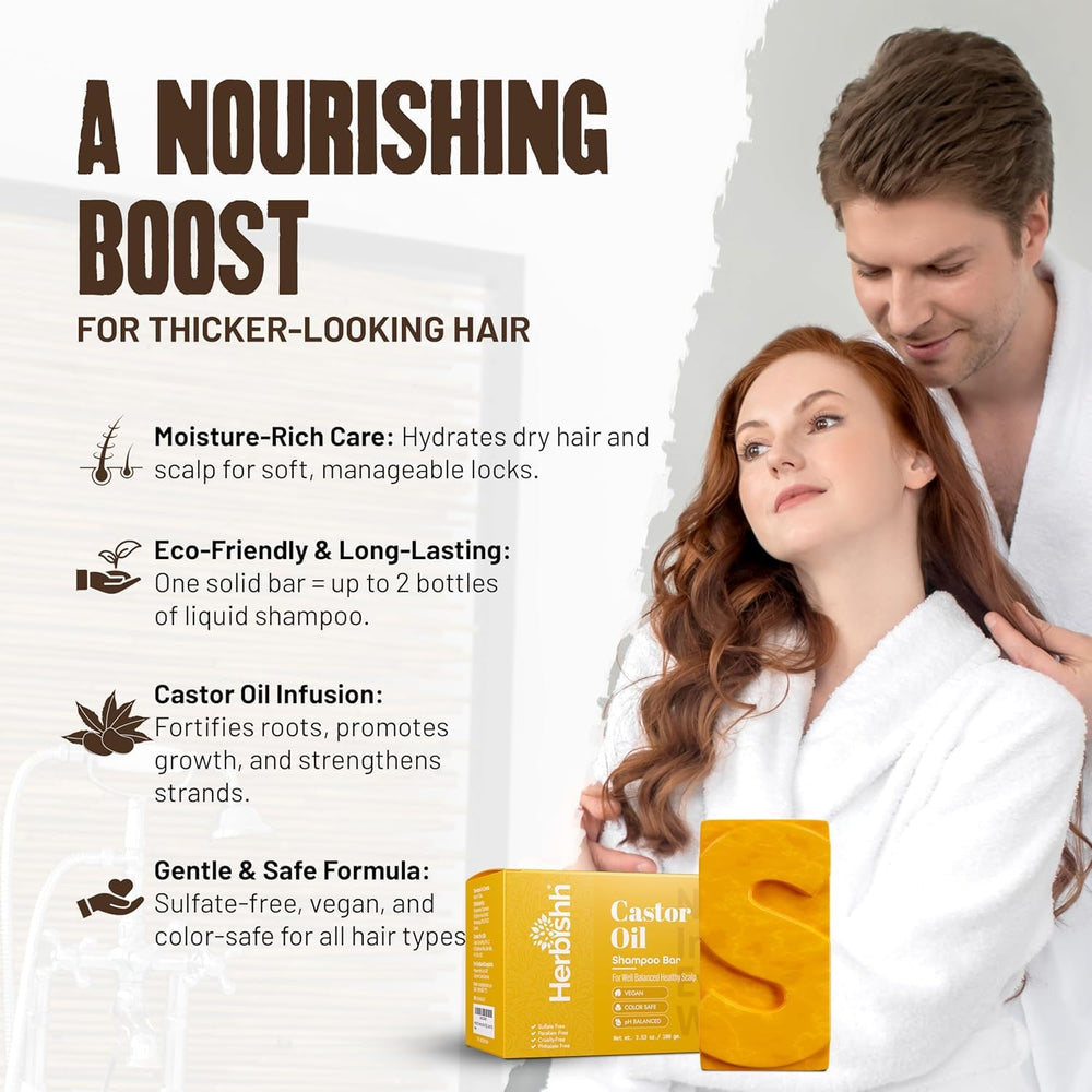Herbishh Castor Oil Shampoo Bar lather demonstrates gentle cleansing for thinning hair