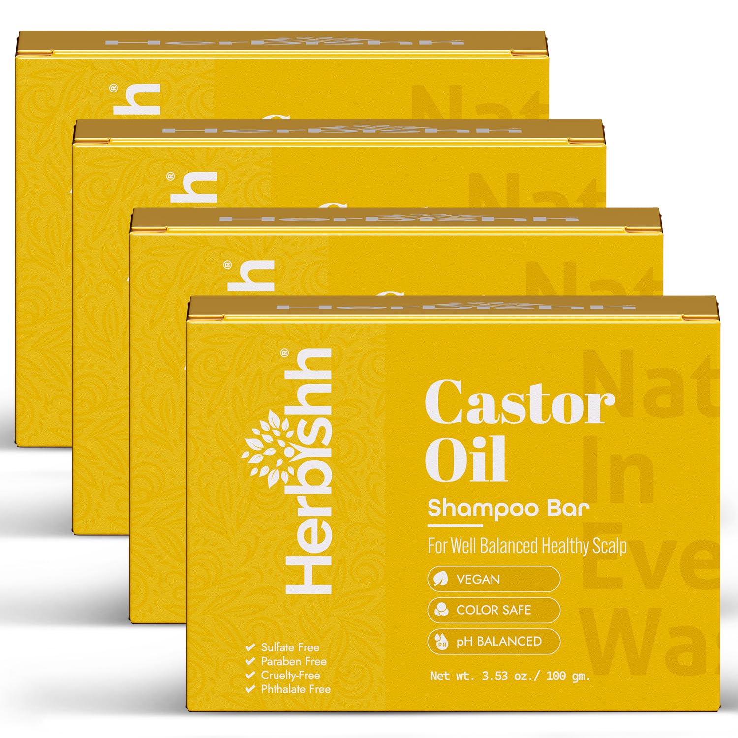 Herbishh Castor Oil Shampoo Bar packaging in eco-friendly design for travel