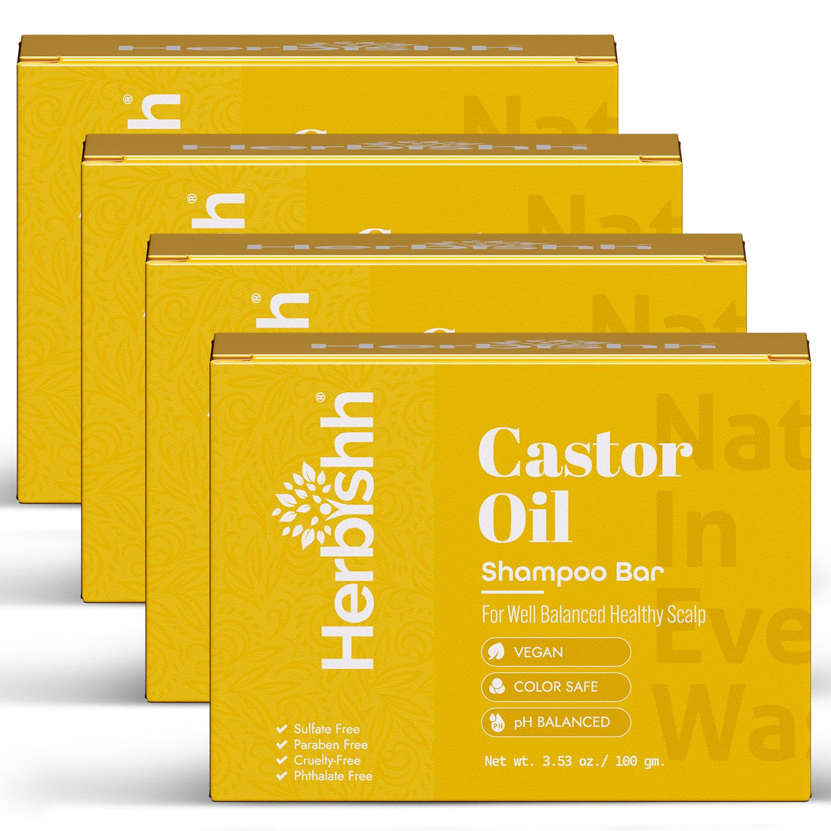 Herbishh Castor Oil Shampoo Bar packaging in eco-friendly design for travel