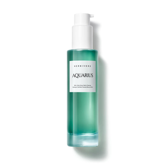HERBIVORE Aquarius BHA + Blue Tansy Cleanser bottle front, oil-control benefits visible
