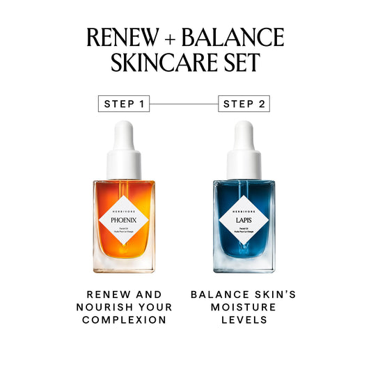 HERBIVORE Balance + Renew Phoenix Rosehip Oil bottle offering deep hydration and antioxidant nourishment.
