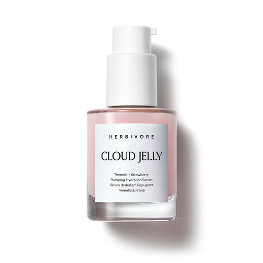 HERBIVORE Cloud Jelly Serum bottle close-up highlighting lightweight hydration
