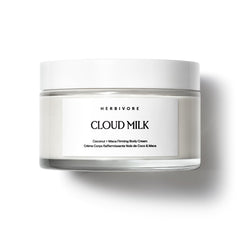 HERBIVORE Cloud Milk Body Cream jar demonstrates hydrating, non-greasy hydration.