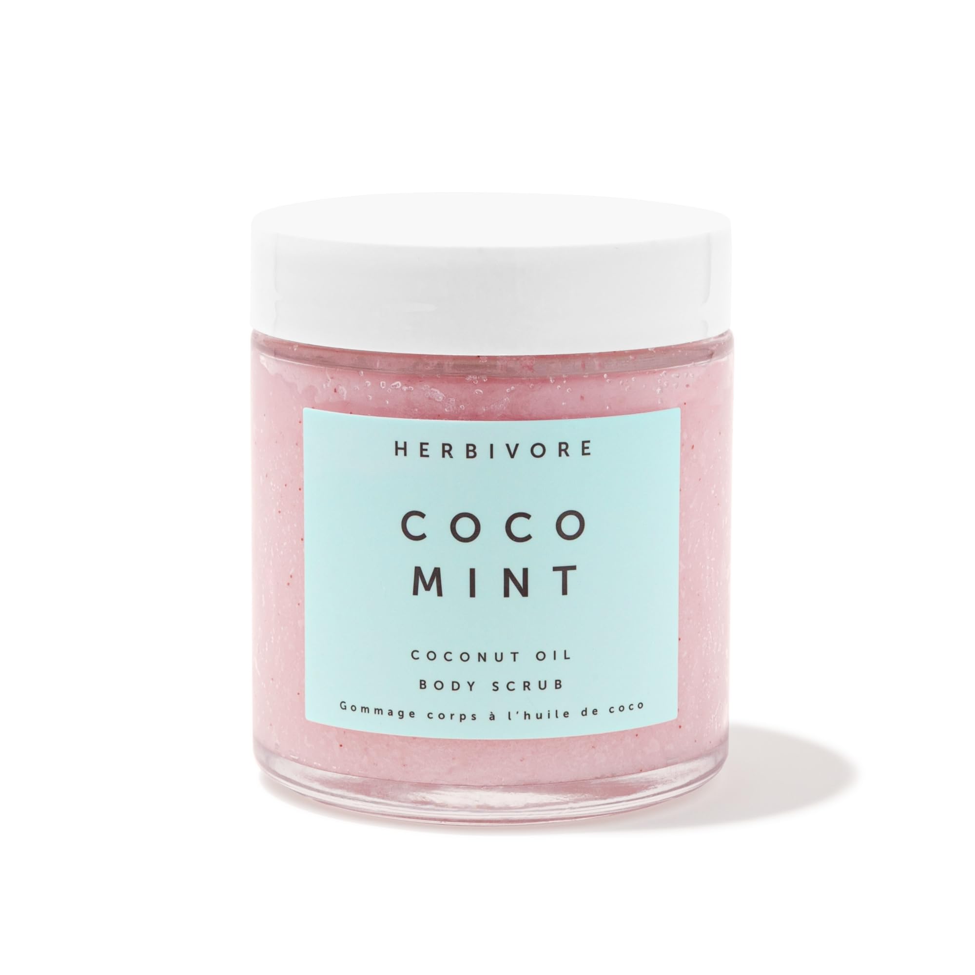 HERBIVORE Coco Mint Body Scrub packshot highlights refreshing peppermint and coconut oil for smooth skin.