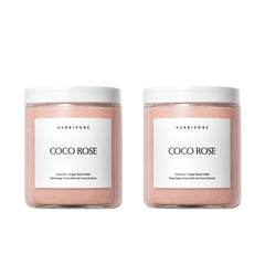 HERBIVORE Coco Rose body polish bottle showing creamy texture for gentle exfoliation and hydration