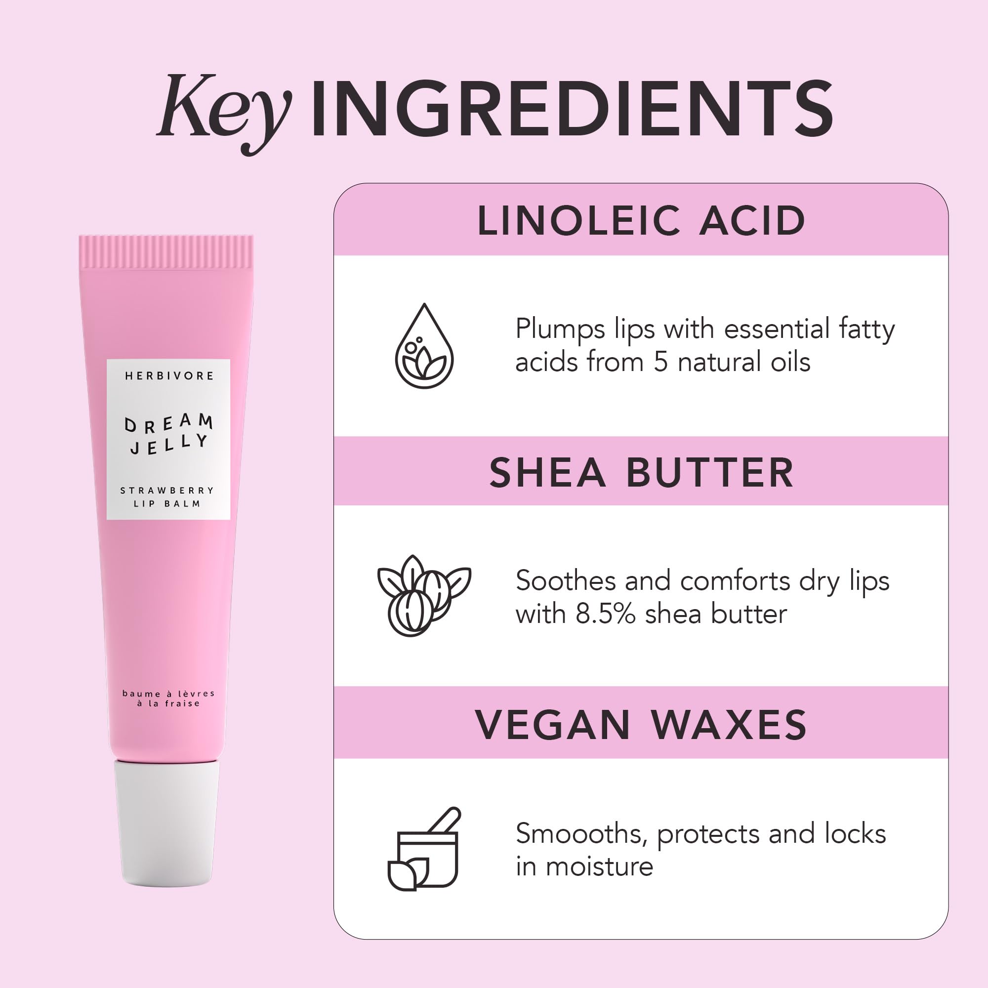 HERBIVORE Dream Jelly lip balm’s sheer pink tint suits every skin tone.