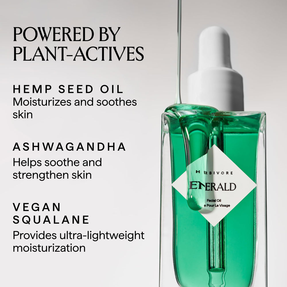 HERBIVORE Emerald Facial Oil dropper ready for daily use