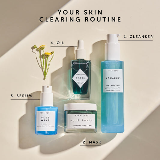 HERBIVORE Lapis Facial Oil blue tansy drop highlights calming irritated areas