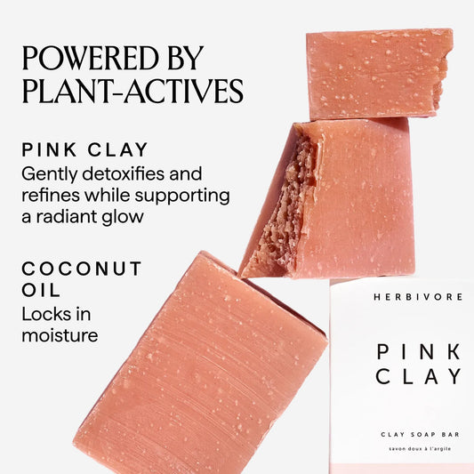 HERBIVORE Pink Clay Soap pack of two, vegan formula cleansing without drying.