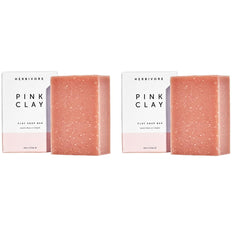 HERBIVORE Pink Clay Soap bar close-up for gentle cleansing on face and body.