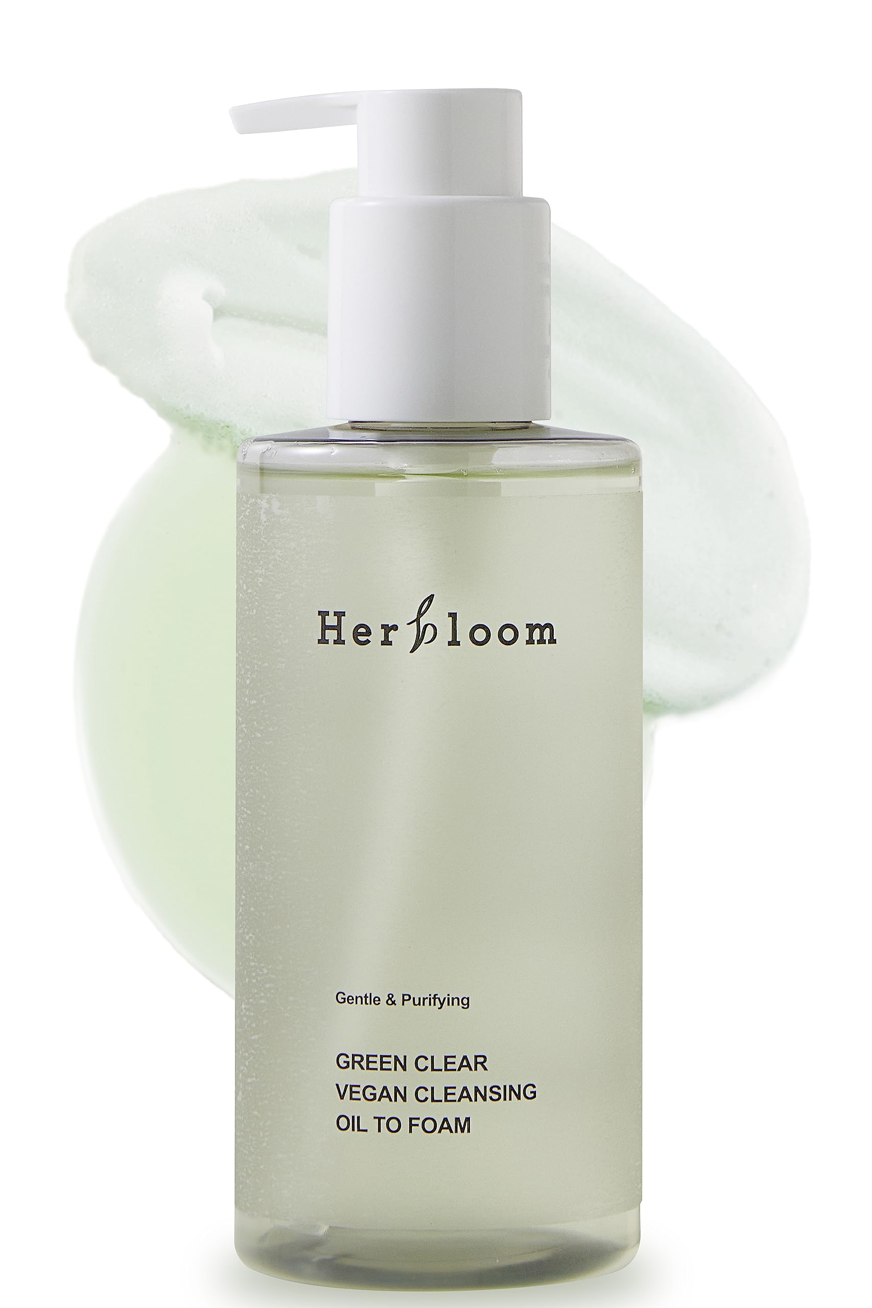 Herbloom Green Clear cleansing oil bottle and pump for easy, gentle daily cleansing.