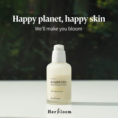 Herbloom Kombucha Biome Serum packaging box emphasizes vegan, cruelty-free ethos.