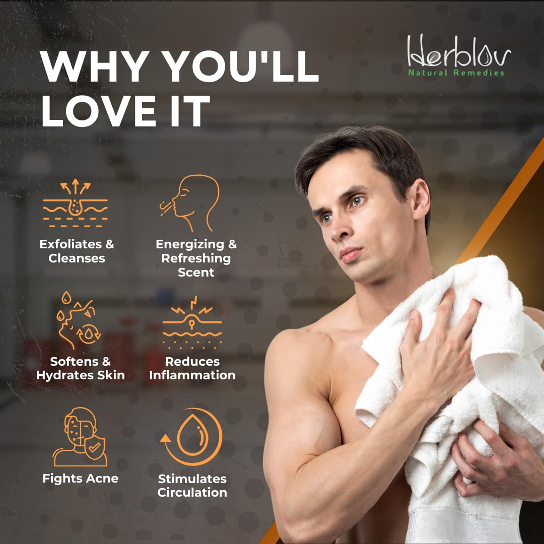 Herblov Mechanic Soap coffee granules exfoliate rough skin.