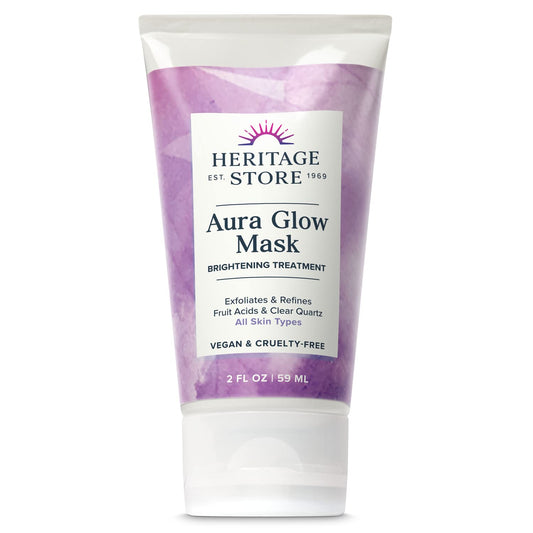 HERITAGE STORE Aura Glow Mask closeup reveals a smooth gel texture for gentle exfoliation