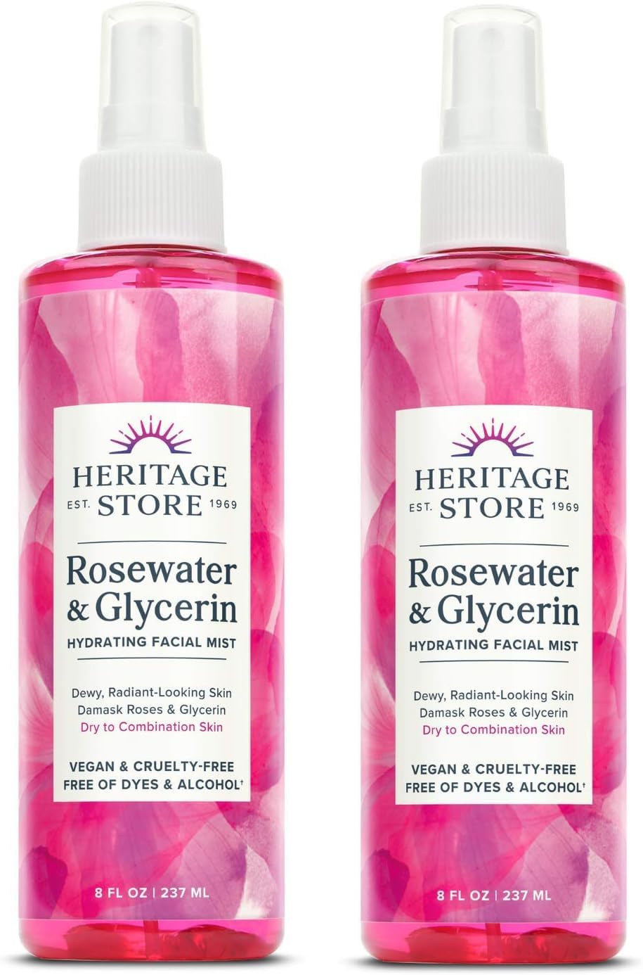 Heritage Store Rosewater & Glycerin bottle for hydrating skin after cleansing.
