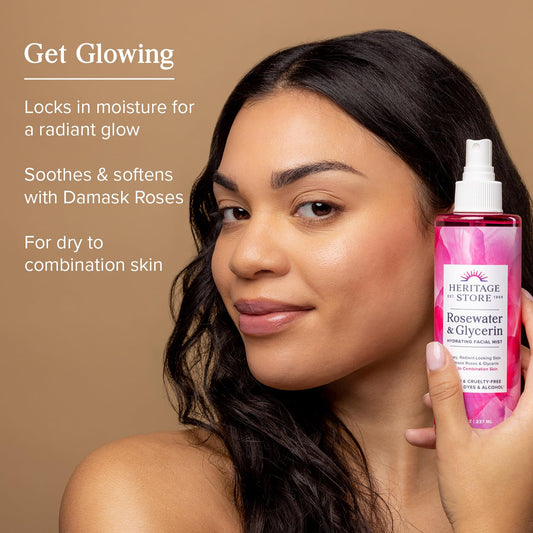 Heritage Store Rosewater Glycerin Hydrating Mist mist-dispense for refreshing spray.