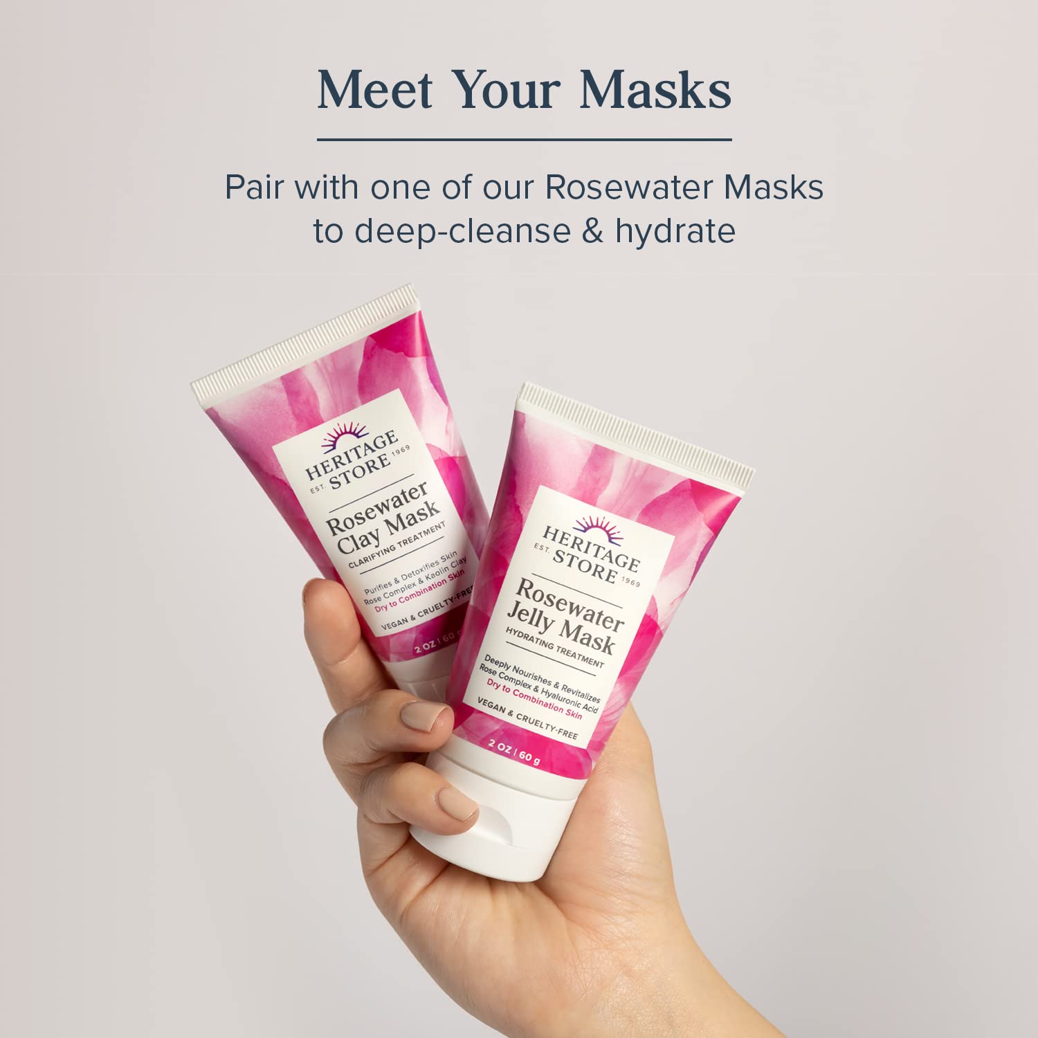 Heritage Store Rosewater hair-care use shows light mist for scalp refresh and softness.