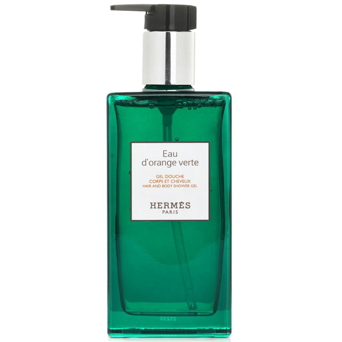 Hermès Eau d'Orange Verte bottle offers a refreshing, easy rinse for hair and skin.