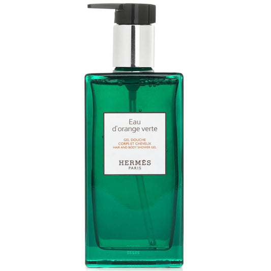 Hermès Eau d'Orange Verte bottle offers a refreshing, easy rinse for hair and skin.