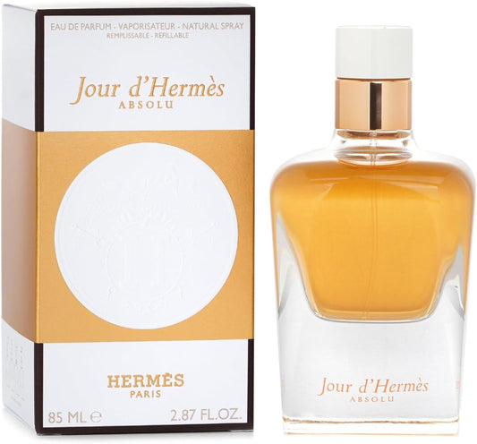Hermès Jour D'Hermès Absolu spray bottle, showcasing refillable luxury scent.