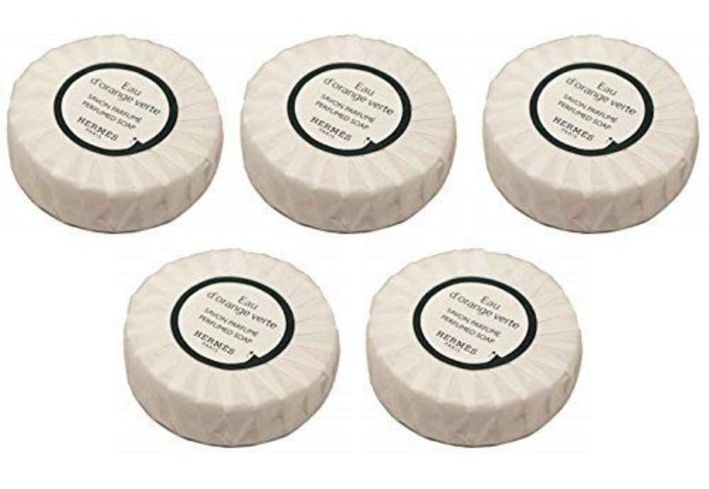 Hermès Eau d'Orange Verte bath soap set with travel-size bars for on-the-go freshness.
