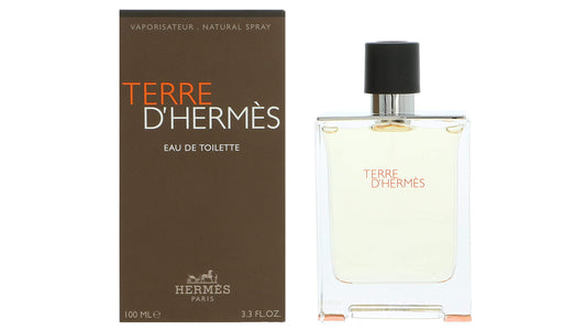 Hermès Terre D'Hermès EDT bottle close-up, showcasing earthy, woody notes and premium design.