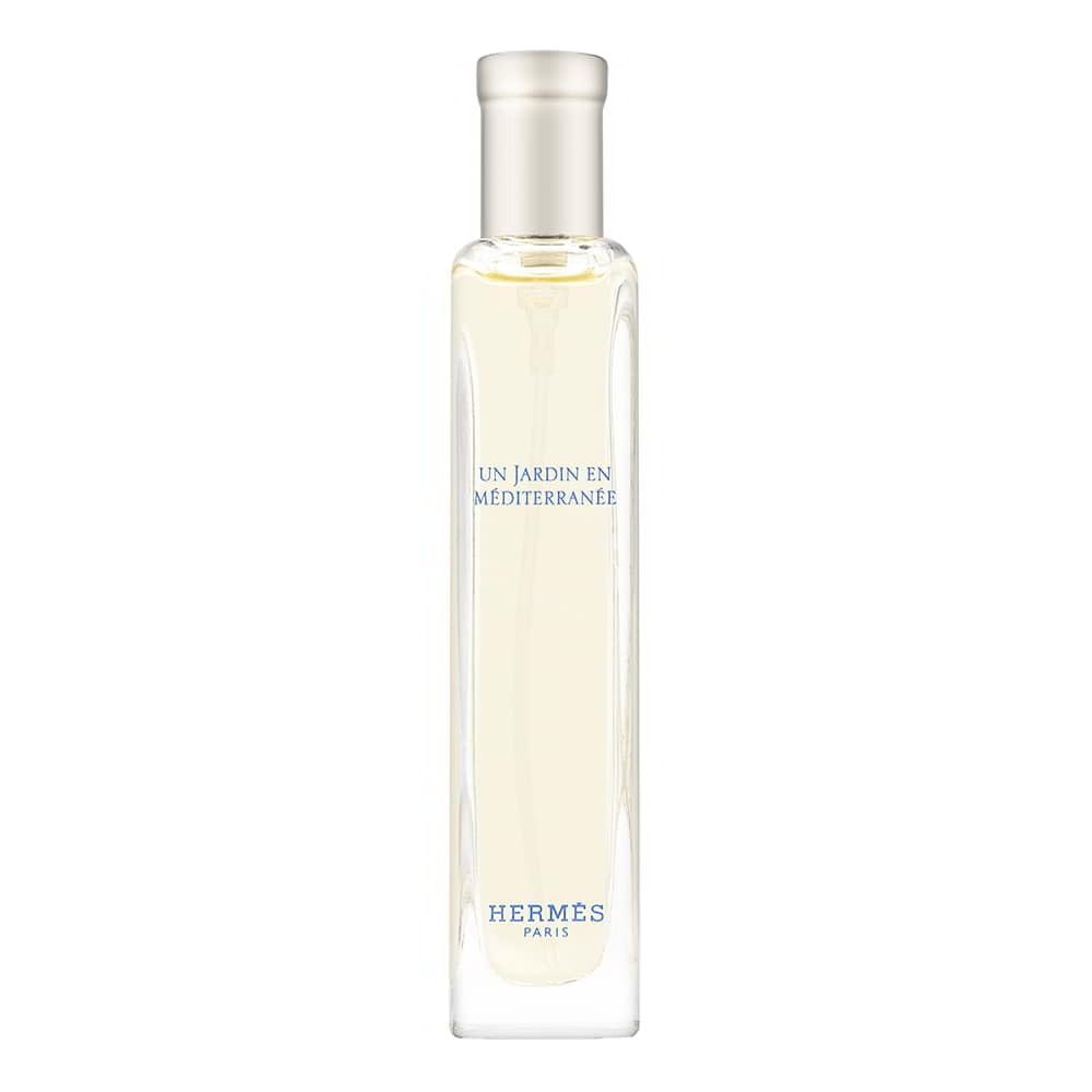 Hermes Un Jardin En Mediterranee bottle with pouch, ideal travel-friendly fragrance for everyday wear.