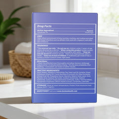 Hermon natural ingredients label highlights tea tree and lavender for clean skin.