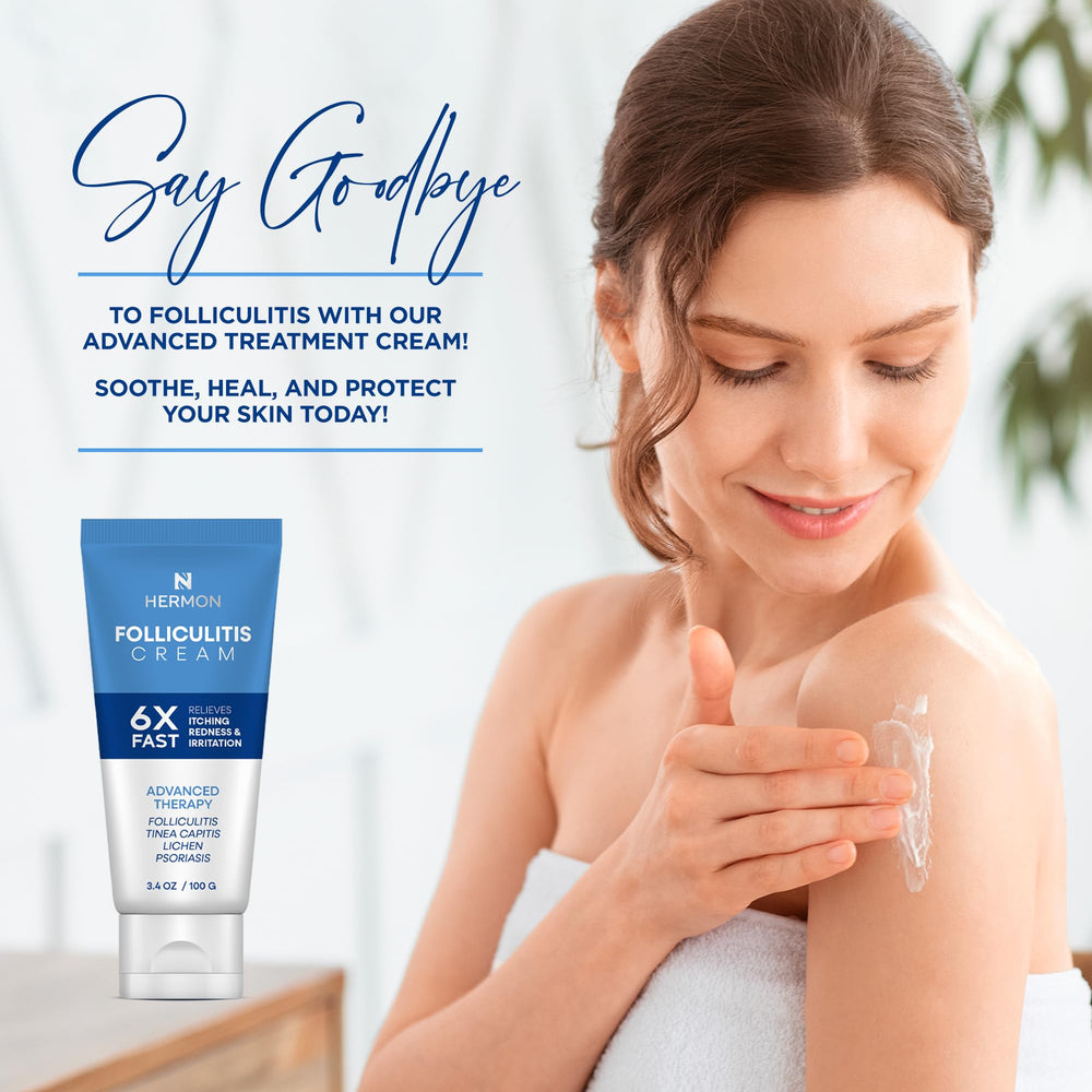 Applying Hermon Folliculitis Cream to irritated area for soothing relief.