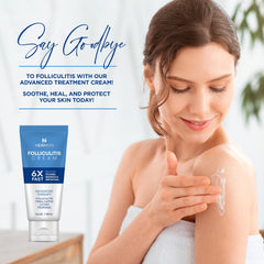 Applying Hermon Folliculitis Cream to irritated area for soothing relief.