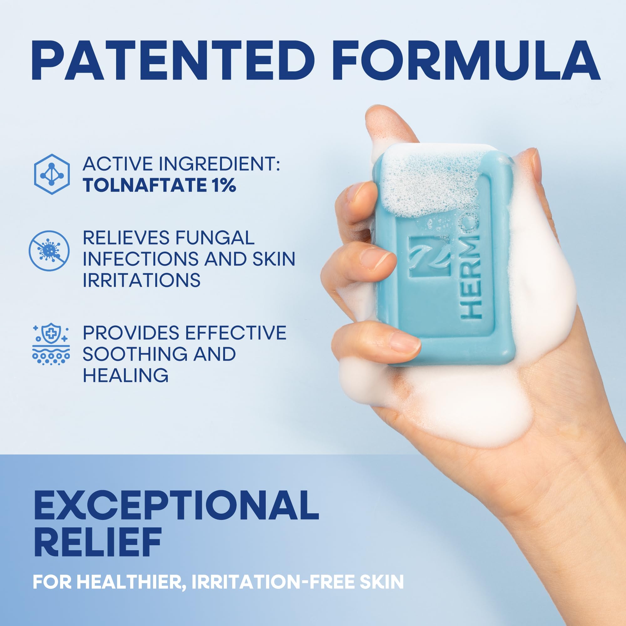 Hermon Folliculitis Shampoo lather on scalp demonstrating cleansing and exfoliation.