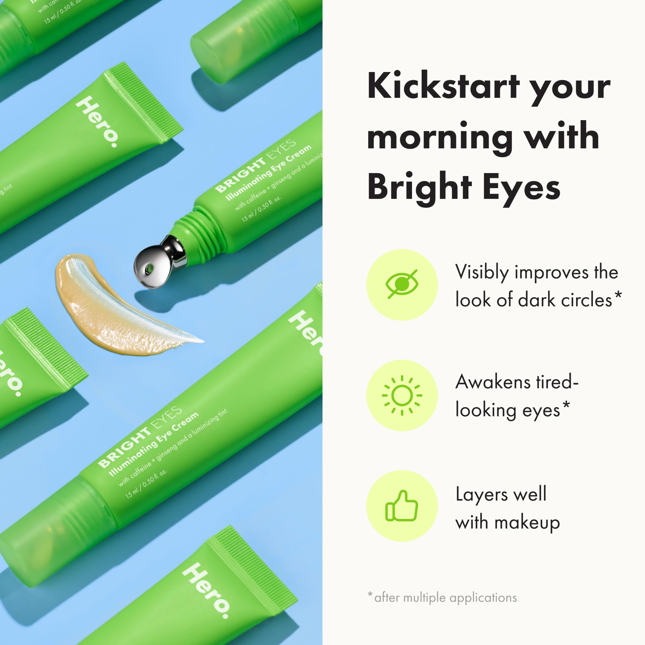 Hero Cosmetics Bright Eyes cooling application enhances a refreshing sensation.