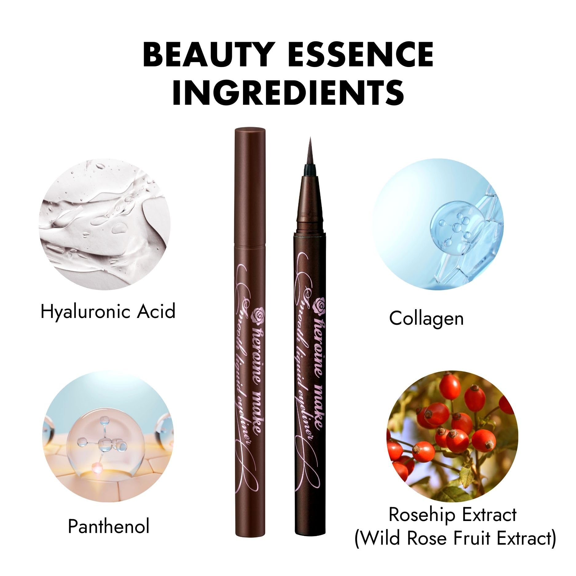 Heroine Make cat-eye look showcases defined wings with a precise 0.1mm tip.