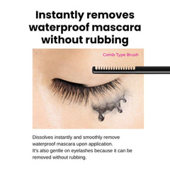 Heroine Make Mascara Remover brush application shows precise lash cleansing