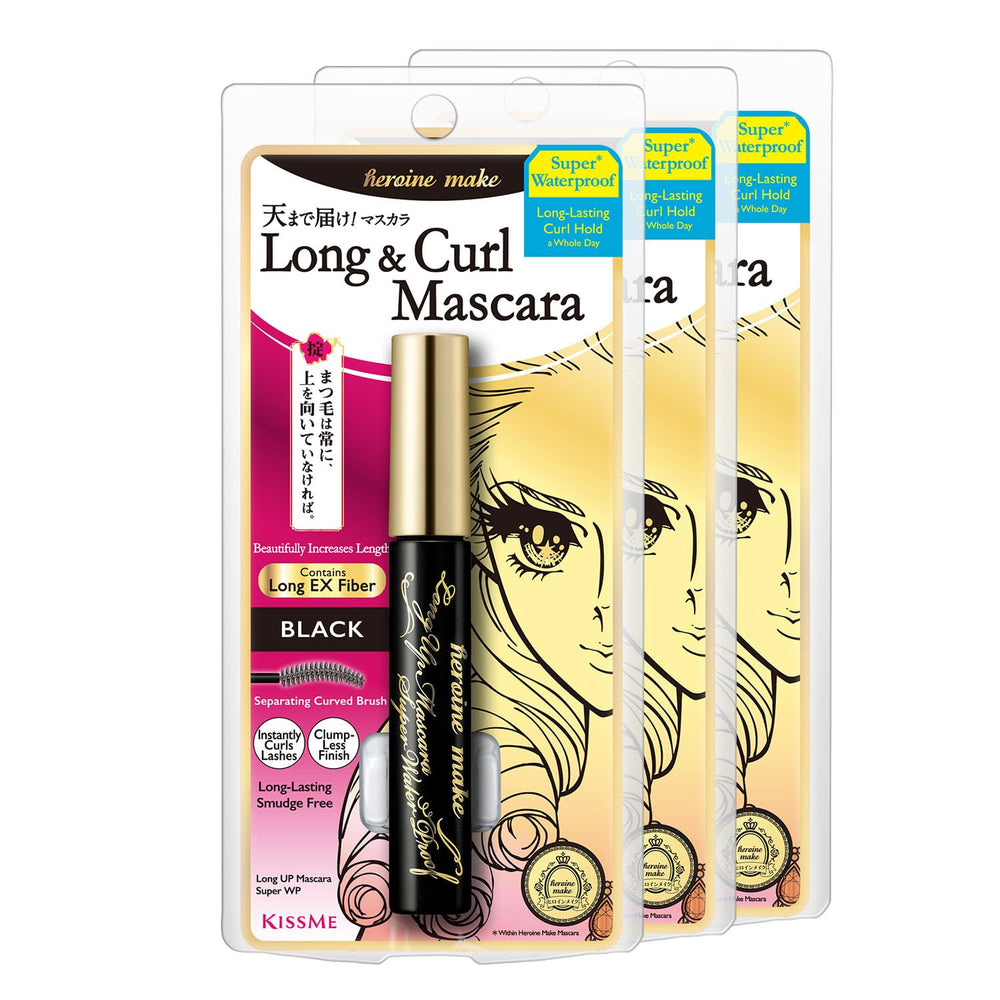 Heroine Make mascara bottle close-up highlighting waterproof, long-lasting volume