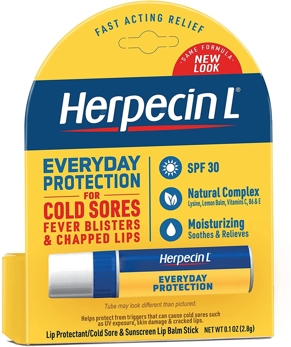 Herpecin-L SPF 30 label showcasing protection and nourishing formula.