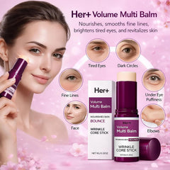 Her+ Calcium Multi Balm Stick applied to the face for firmer appearance and glow.