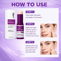 Her+ Calcium Multi Balm Stick in a bag for convenient on-the-go touch-ups.
