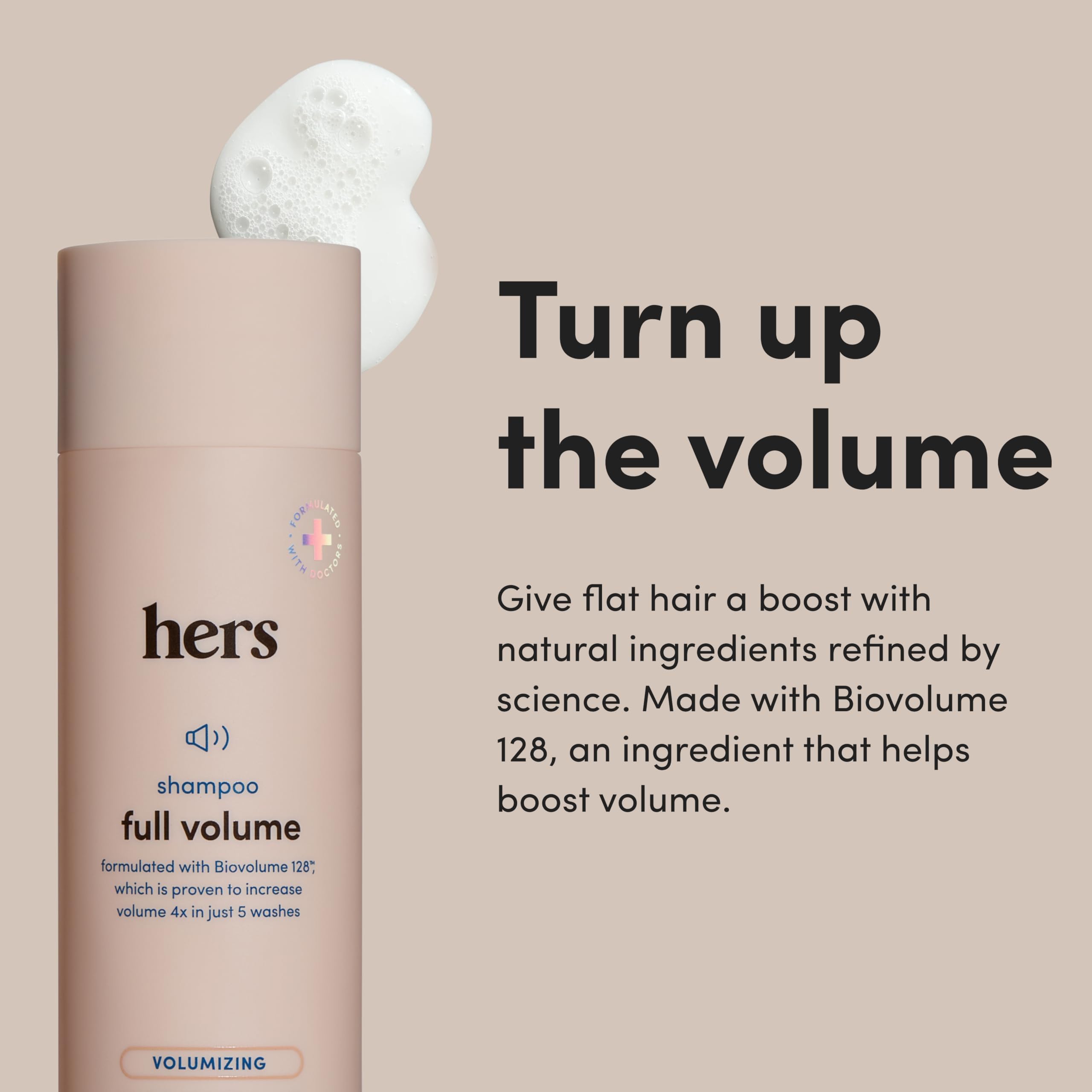 hers Full Volume Shampoo bottle pour for easy daily use