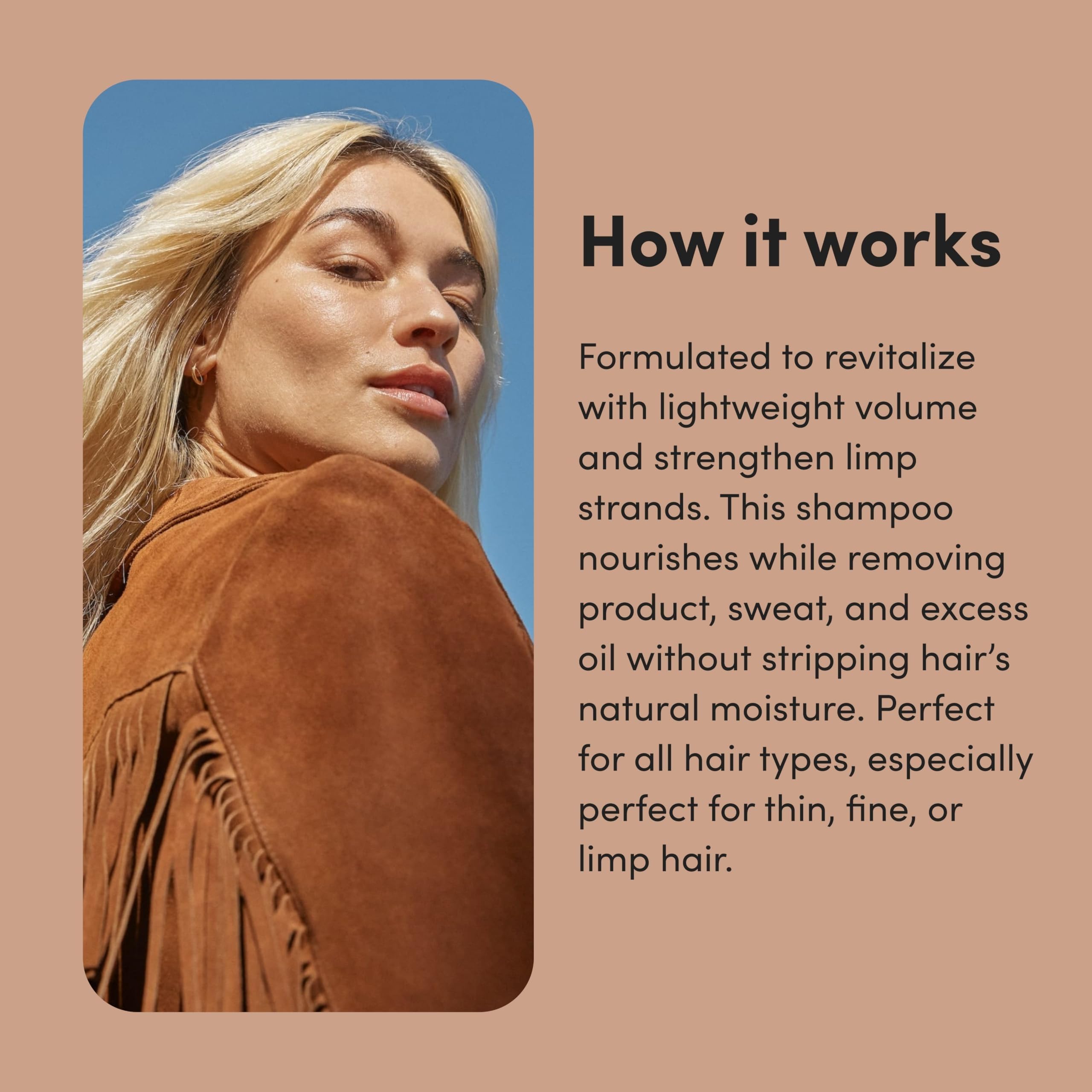 hers Full Volume Shampoo creates creamy lather for gentle cleansing