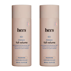 hers Full Volume Shampoo bottle highlighting rice protein for fuller-looking hair