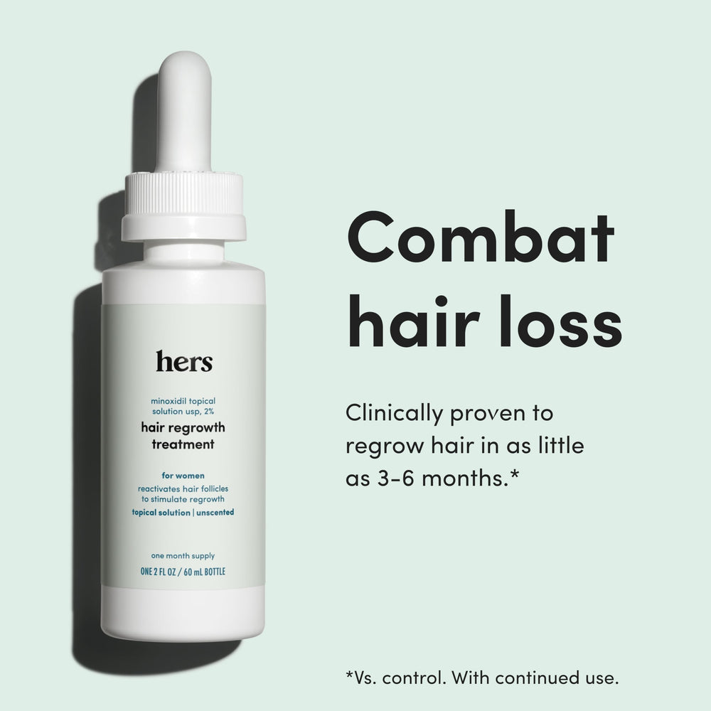 hers minoxidil 2% foam application with airy texture for easy, mess-free use
